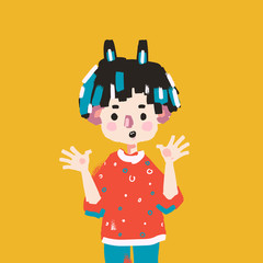 Bunny boy cartoon character. Childish print, card, sticker