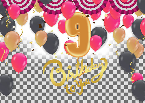 happy birthday 9th years anniversary celebration design template party balloons design