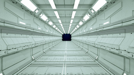 3d render. Futuristic spaceship scifi corridor architecture
