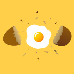 Broken egg vector on Yellow background.Breakfast meal lunch and dinner.