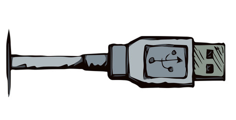 Cord for charging the phone. Vector drawing