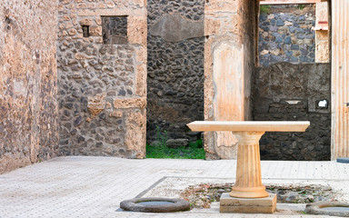 Marble table in house at ancient city Pompeii