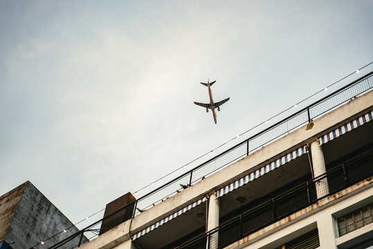 Aircraft flying over in the LX Factory complex