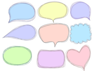 Set of speech bubbles.Set of pastel banners.Collection of colorful stickers.Text box vector design.Labels for advertising and general decoration