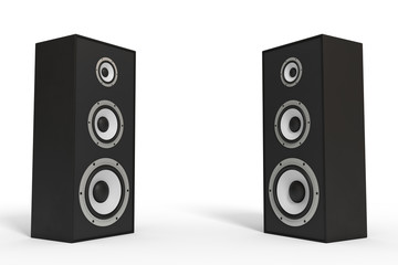 Fototapeta premium black stereo box speakers on white background. sound equipment. audio appliances. 3d rendering