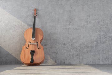 double bass on concrete wall background