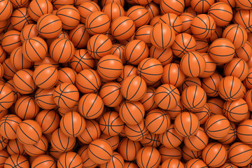 many basketball balls on white background. team sport. sport activity. 3d rendering