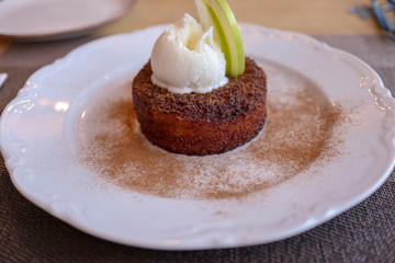 hot apple pie with ice cream and apple