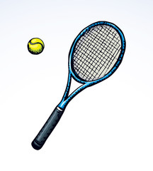 Tennis racket and ball. Vector drawing