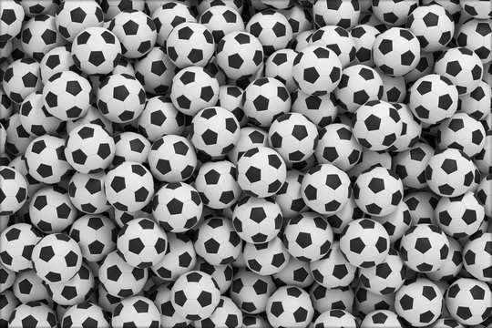 many soccer ball isolated on white background. team sport. sport activity. 3d rendering