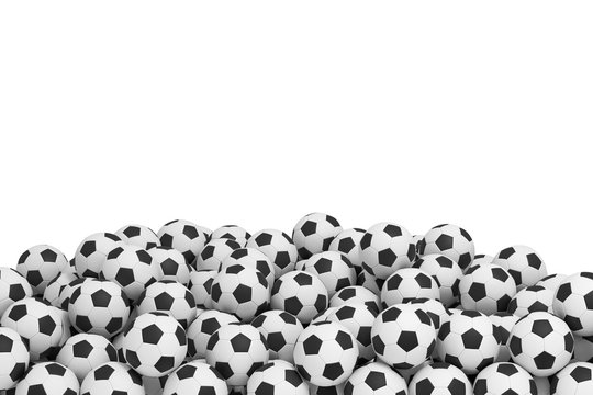 many soccer ball isolated on white background. team sport. sport activity. 3d rendering