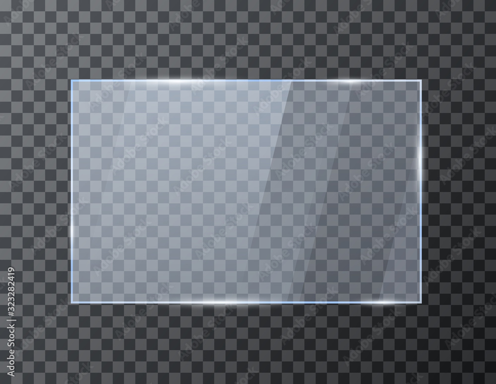 Poster empty rectangle glass banner. glossy frame template with reflection. vector illustration isolated on