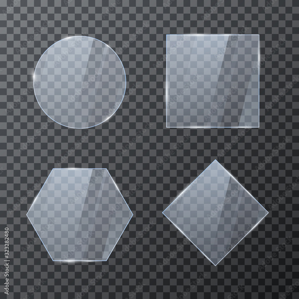 Aufkleber set of empty glass geometric banners. glossy frame template with reflection. vector illustration iso