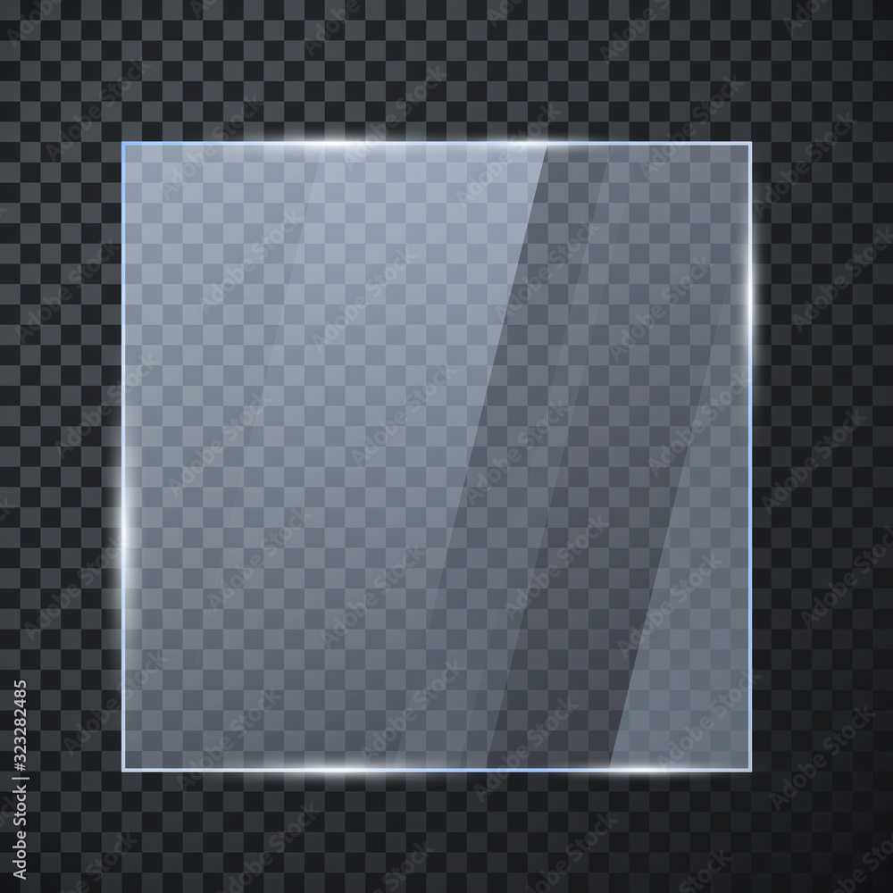 Aufkleber square glass banner. glossy frame template with reflection isolated on transparent background. vecto