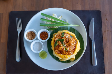 Pathai or Padthai Most popular Fried Noodle yummy Thai Street Food.