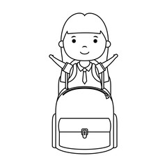 cute little student girl with schoolbag character