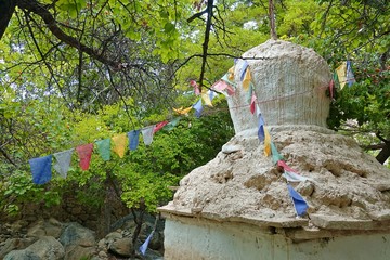 A Ladakhi stupa a mound-like or hemispherical structure containing relics (typically the remains of Buddhist monks or nuns) that i