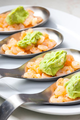 shrimp salad with paste of ripe avocado