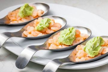 shrimp salad with paste of ripe avocado