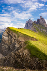 Magestic Odle group mountain range in Dolomite alps, Italy