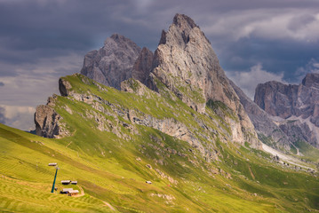 Magestic Odle group mountain range in Dolomite alps, Italy