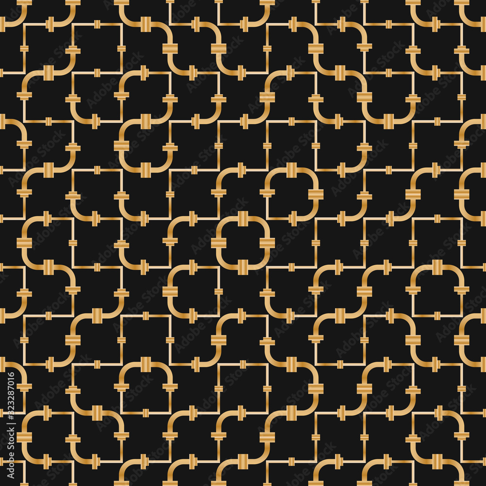 Poster seamless golden pipe on black background pattern vector illustration. repeat abstract geometric text