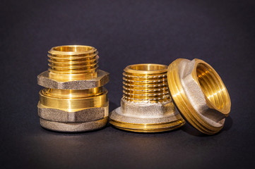 Set of brass fittings is often used for water and gas installations