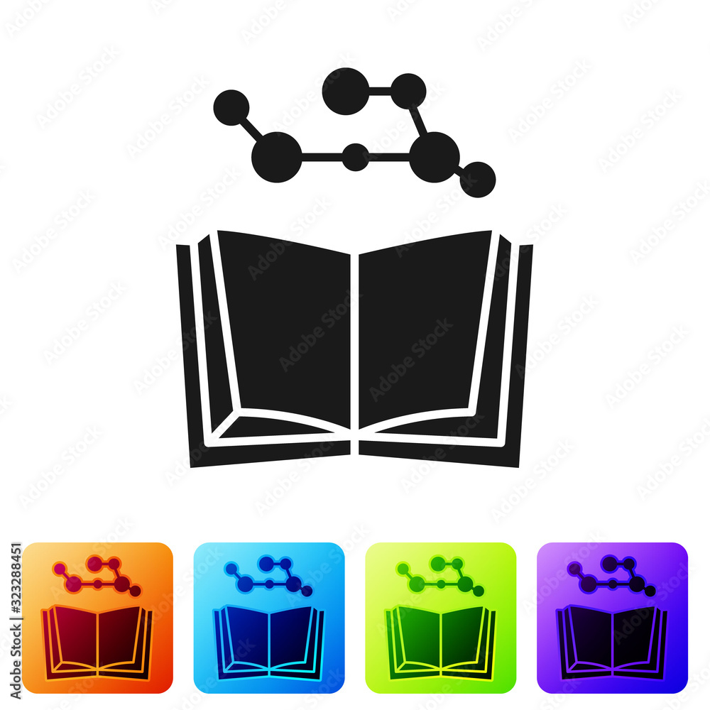 Poster black open book icon isolated on white background. set icons in color square buttons. vector illustr