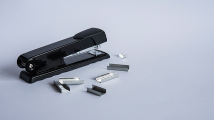 Black metal stapler with staples around