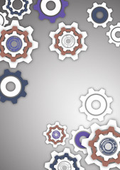 Tech background with colored gears, modern cover template. Place for text.