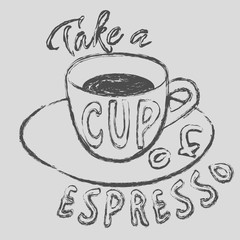 Vector cup of espresso chalk hand drawn design