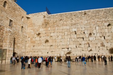 Jewishs people prying at the western wall in jerusalem israel