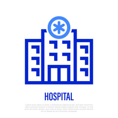 Hospital thin line icon. Medical building with Star of life. Healthcare and medical vector illustration.