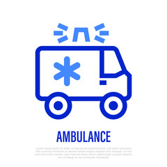 Ambulance: medical transport. Thin line icon. Healthcare and medical vector illustration.