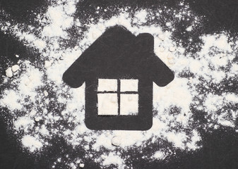 House shape on black background. Top view