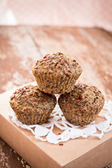 muffins on a box and a wooden background