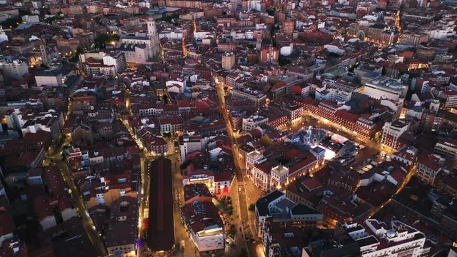 Panoramic night view of illuminated downtown Valladolid, Spain