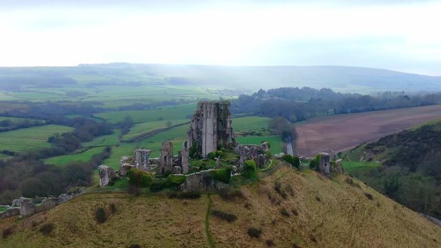 Corfe Castle in England - aerial view -aerial photography
