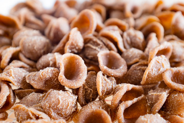 Fresh pasta orecchiette made of whole hulled flour. Traditional food of Puglia, Italy