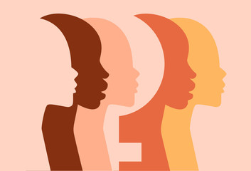 Female silhouettes. Vector illustration with women of different nationalities. National Women of Color Day concept.