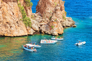 Ships at Mediterranean sea in Scopello Sicily
