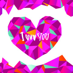 Geometric heart illustration with text I love you. Valentines day card.