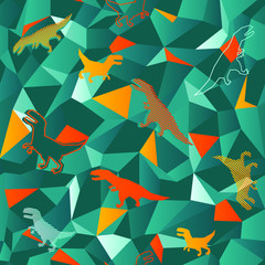 Abstract seamless geometric pattern with t rex silhouette. 