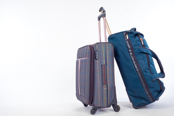 Bags for travel. Suitcases for personal items on casters. Two bags ready for the trip. Suitcases on...