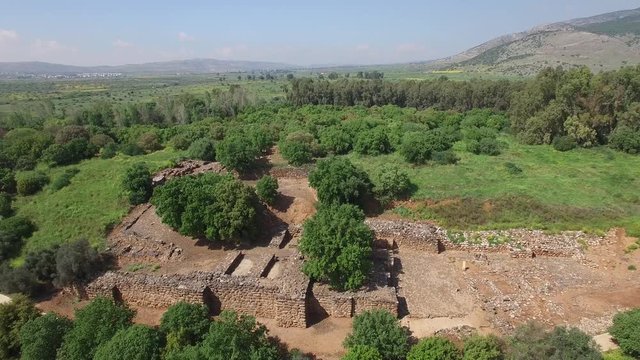 Aerial view of large Israelite gate at Tel Dan. Israel. DJI-0006-03
