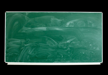 Green school board with rubbed chalk on black background