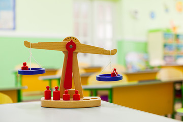Montessori wooden scale at primary school room