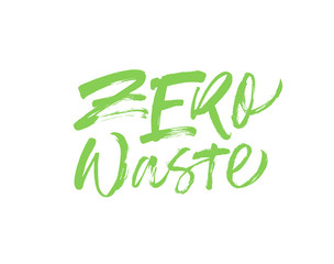 Zero waste handwritten vector lettering. Eco friendly, sustainable lifestyle slogan green paint inscription.