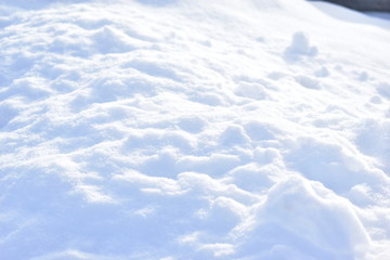 Piles of snow and wooden boxes with a tree trunk