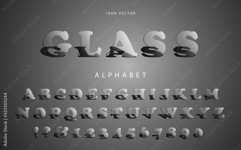 Poster transparent glass with shadow alphabet vector style design concept. can use for element book cover, 